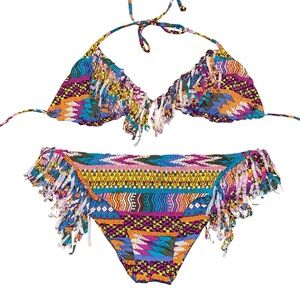 New Billabong Colorful Fringe Bikini Set pattern